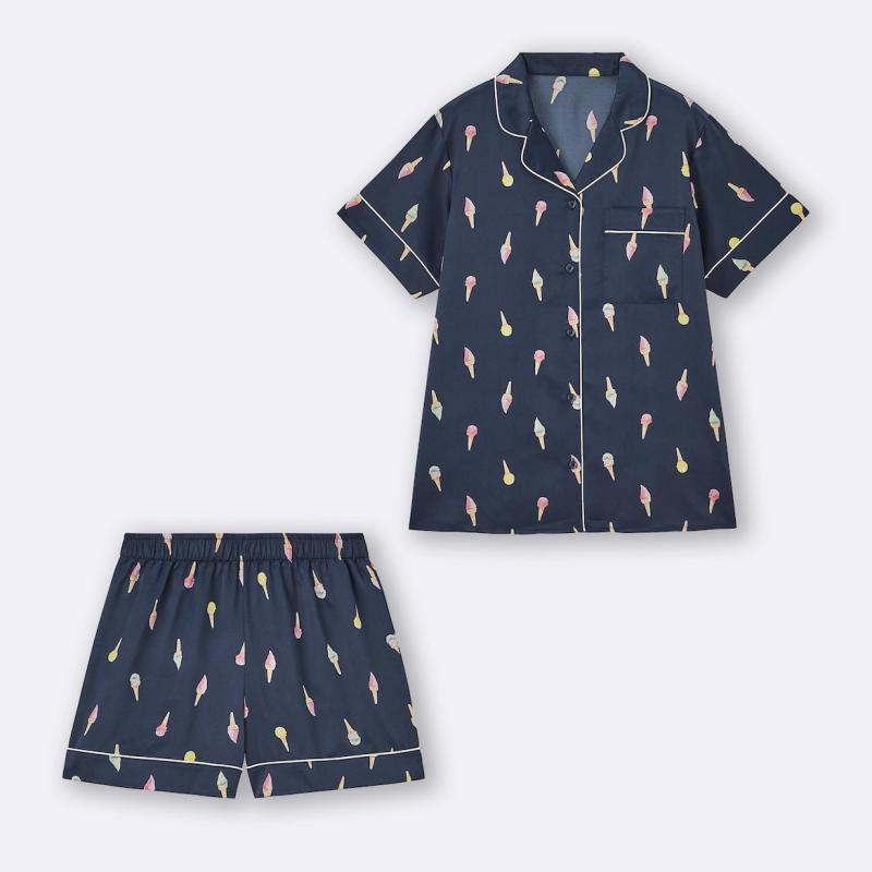 GU - Bộ ngủ Pajamas cộc tay vải satin