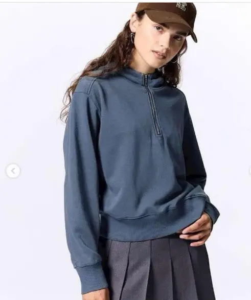 GU - Áo hoodie nữ nửa kéo khoá - 352855