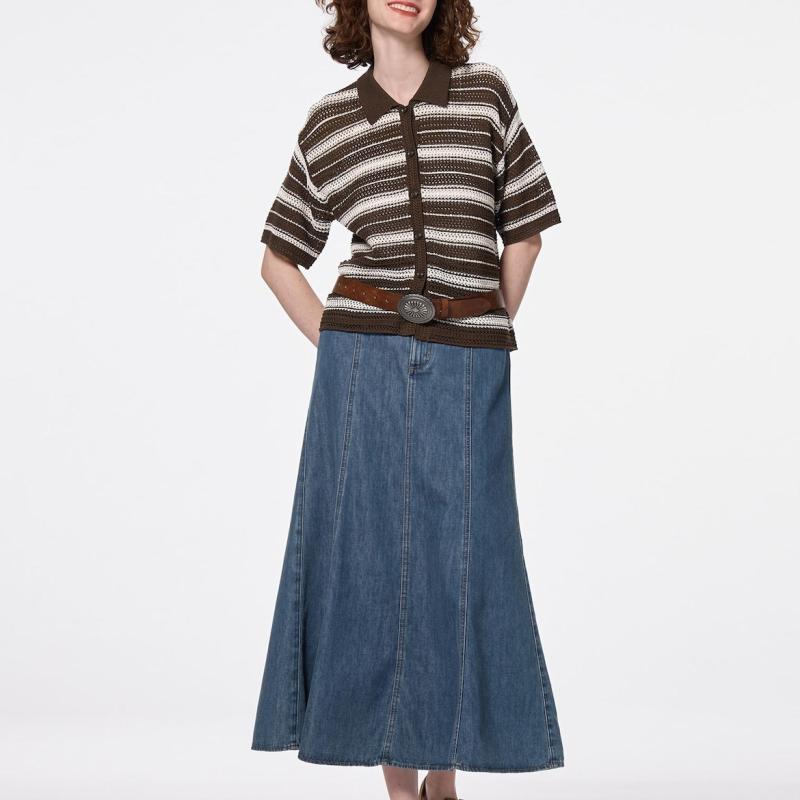 GU - Chân váy maxi denim nhẹ