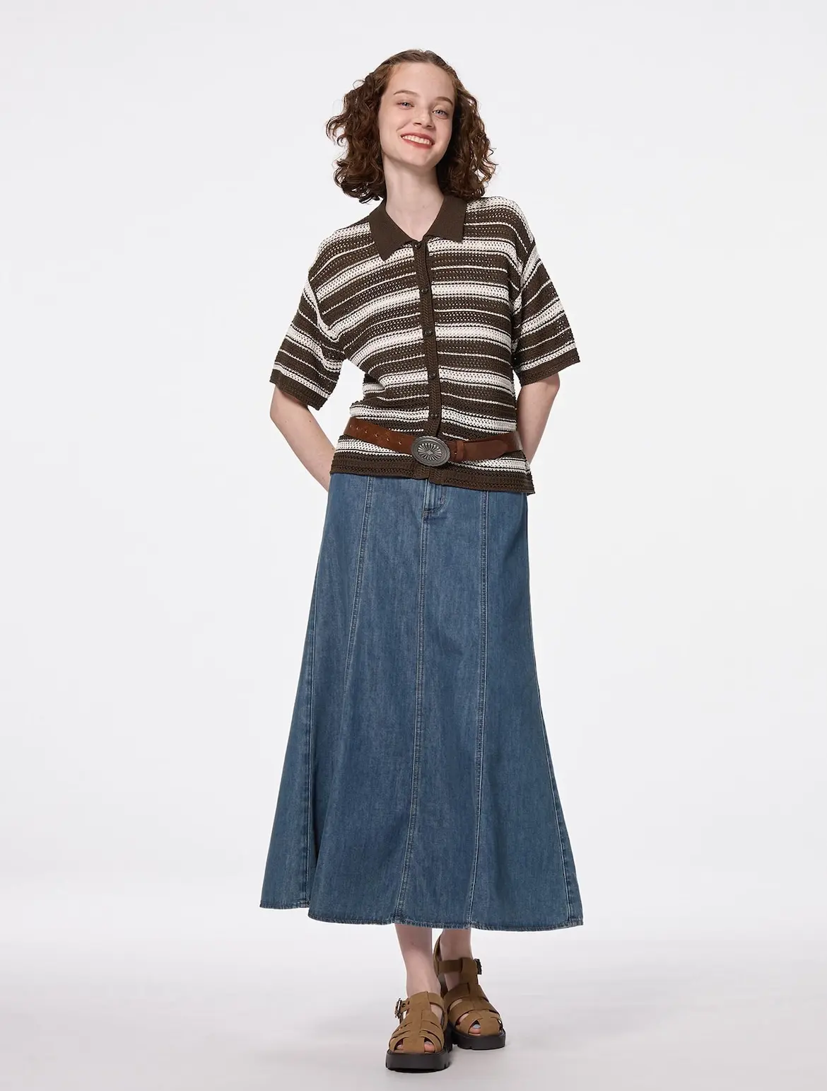 GU - Chân váy maxi denim nhẹ